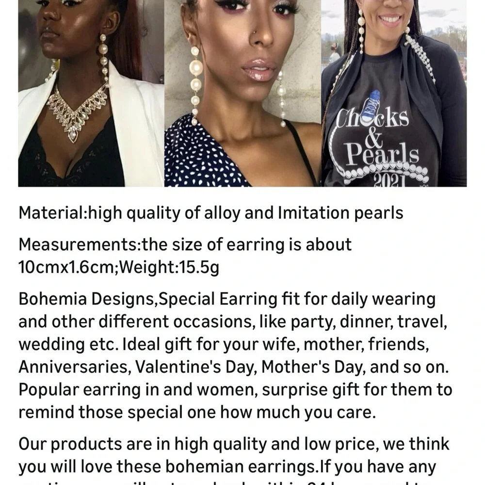 ( 0441) Elegant Pearl Drop Earrings - Picture 3 of 11